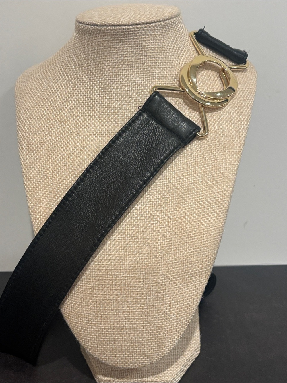 Vintage-Inspired Wide Black Faux Leather Statement Belt 32”